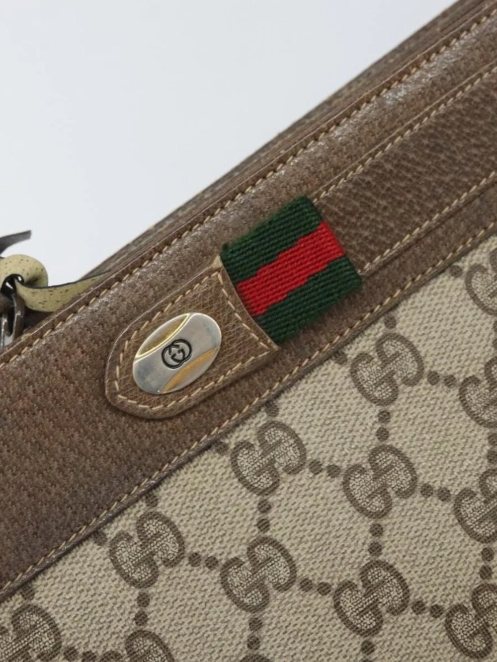 GUCCI GG Supreme Web Sherry Line Bag PVC Beige Gold 96 02 035 Auth 170489 - Picture 10 of 16